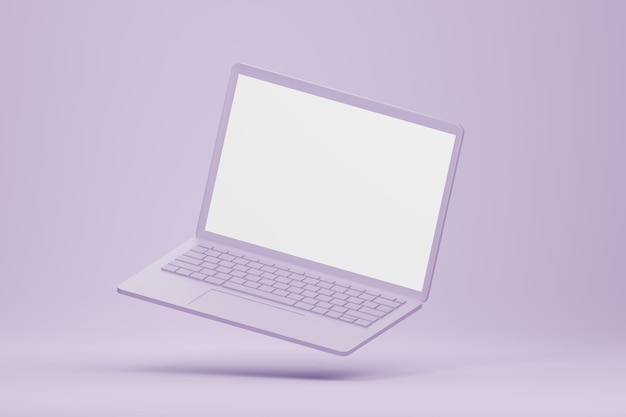 Foto laptop roxo com tela em branco maquete de computador mínimo 3d renderização
