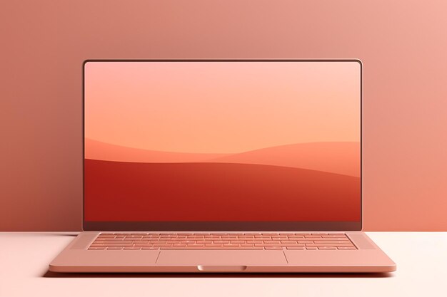 Laptop en una superficie de color neutro con iluminación indirecta suave