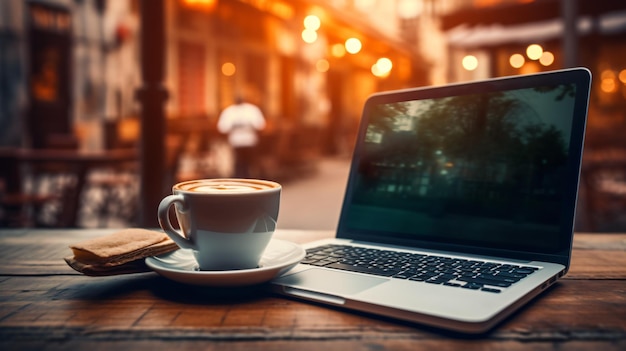 Foto laptop con una taza de café