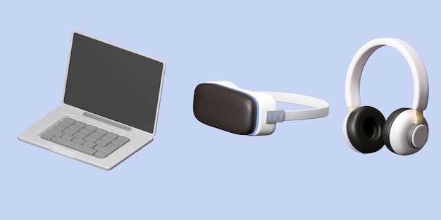 Foto laptop vr e fone de ouvido isolam fundo com caminho de recorte conceito de tecnologia 3d render