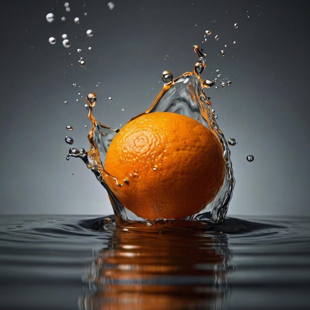 laranja afundando no tanque de água fotografia profissional de alta velocidade