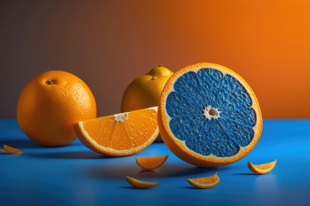 Laranja azul em fundo laranja AI gerada