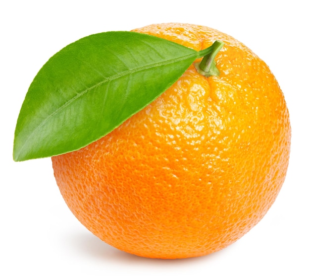 Laranja com folhas isoladas em laranja fresca e madura branca Laranja orgânica fresca