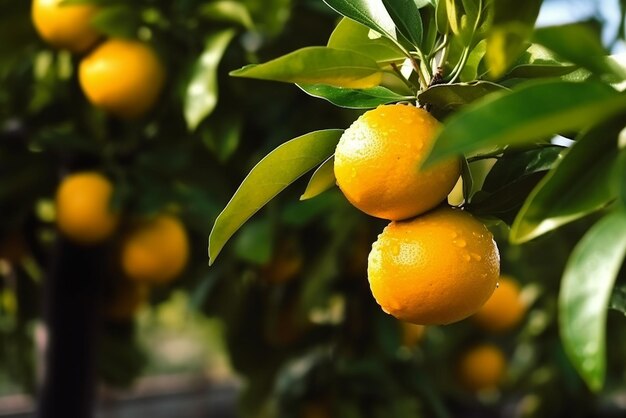 Laranja fresca na planta laranjeira criada com ferramentas generativas de IA