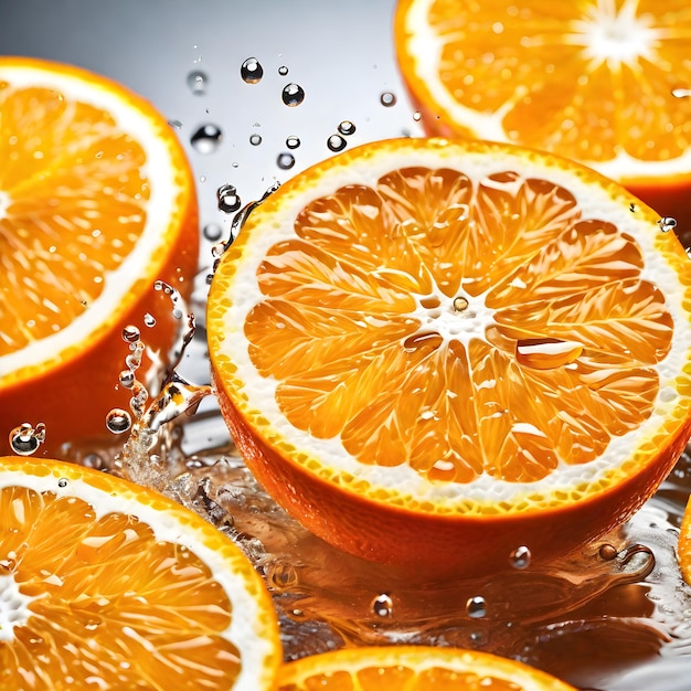 Laranja fresca salpicada en el agua