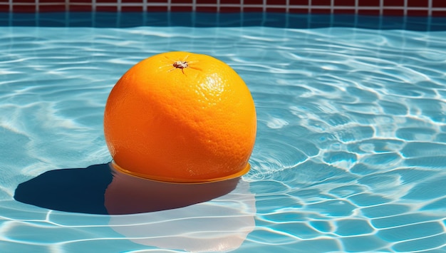 Laranja no topo da piscina Generative AI