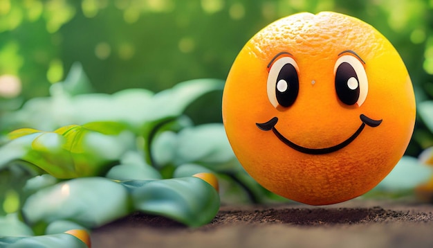 Foto una laranja sonriente en un jardín día mundial de la sonrisa