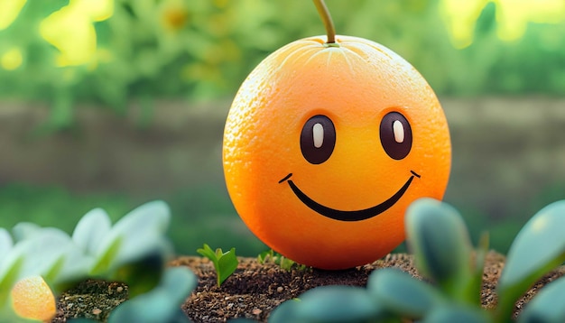 Una laranja sonriente en un jardín Día Mundial de la Sonrisa