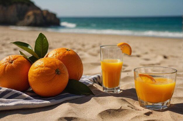 Laranjas e sumo de laranja com