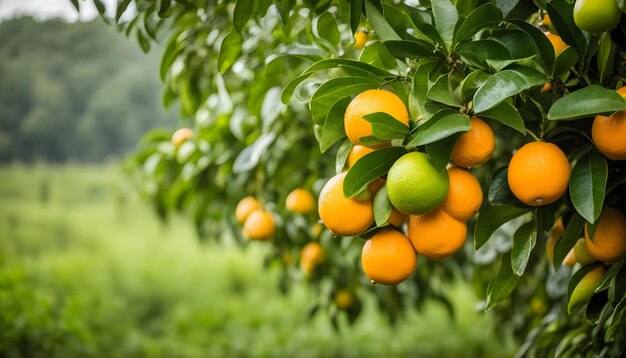 laranjas em uma árvore com folhas verdes