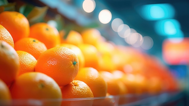 Foto laranjas expostas em vitrine de supermercado