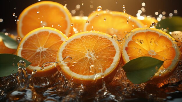 Foto laranjas frescas y hermosas saltando a la pantalla estilo de publicidad de jugo de naranja foto vista superior 8k ar 169 estilizar 750 v 52 id de trabajo bc3bc5cb66354a0f9015c1314e6e069a