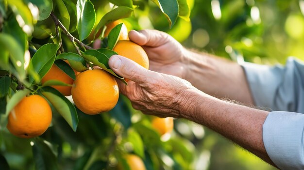 Foto laranjas maduras penduradas num galho de árvore exuberante