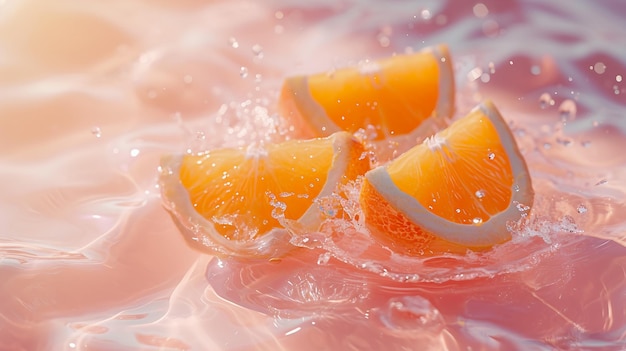 Foto laranjas na água destacando estilos laranja claro e rosa claro com estética de anime