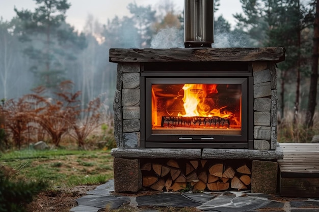 Foto lareira aconchegante com chamas crepitantes perfeita para um piquenique ao ar livre relaxante e momentos memoráveis