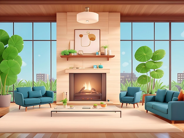 Foto lareira de sofá e janela moderna sala de estar interior de sala vazia com sofá