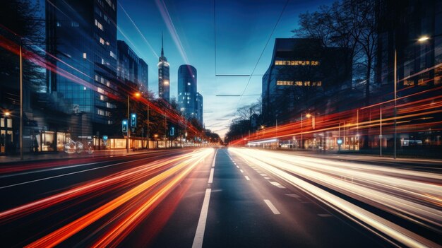 larga exposición de una carretera de la ciudad por la noche