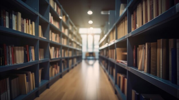 Una larga fila de estanterías en una biblioteca IA generativa