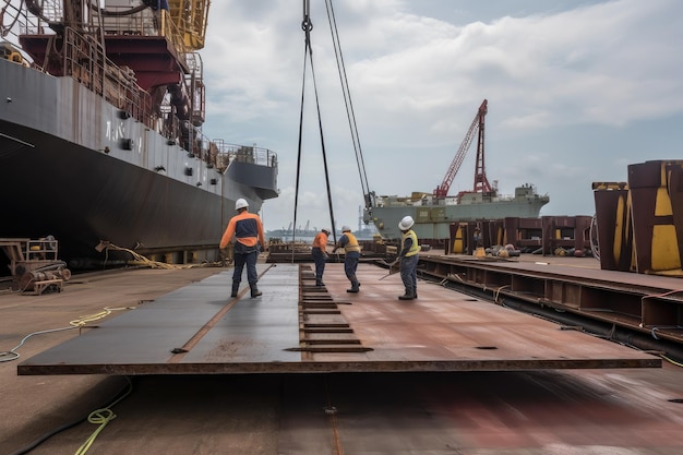 Foto larga placa de acero que se enrolla en el casco de los barcos