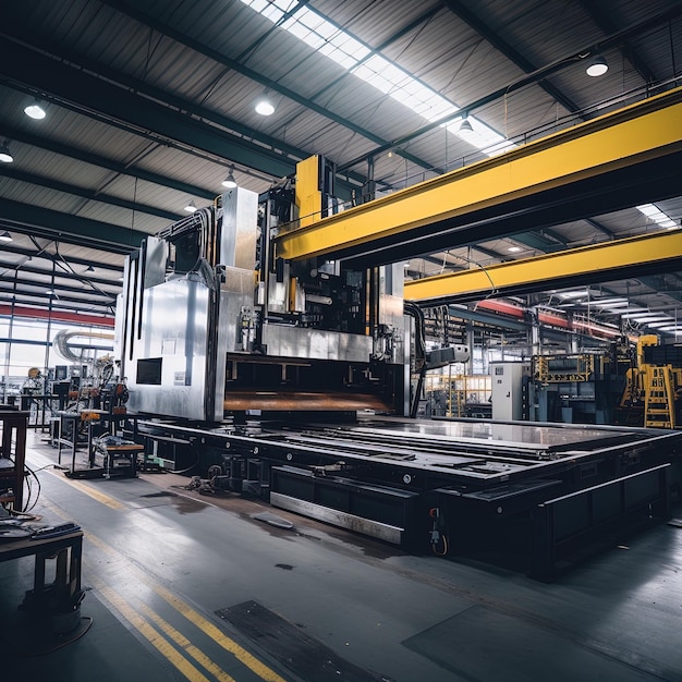 Foto a large metal machine is in a large warehouse