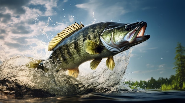 Largemouth Bass Springt aus dem Wasser KI-Generativ