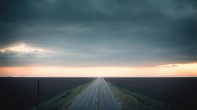 Un largo camino con un cielo nublado de fondo