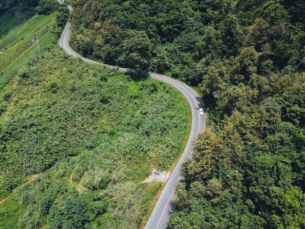 largo camino en una montaña verde en asia