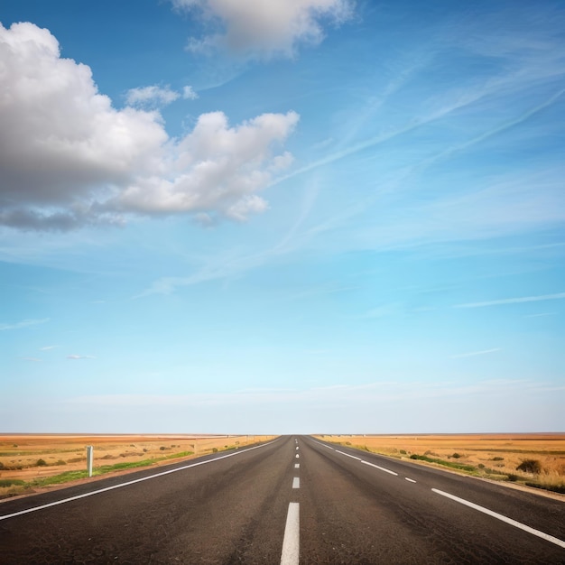 un largo camino recto y un cielo azul