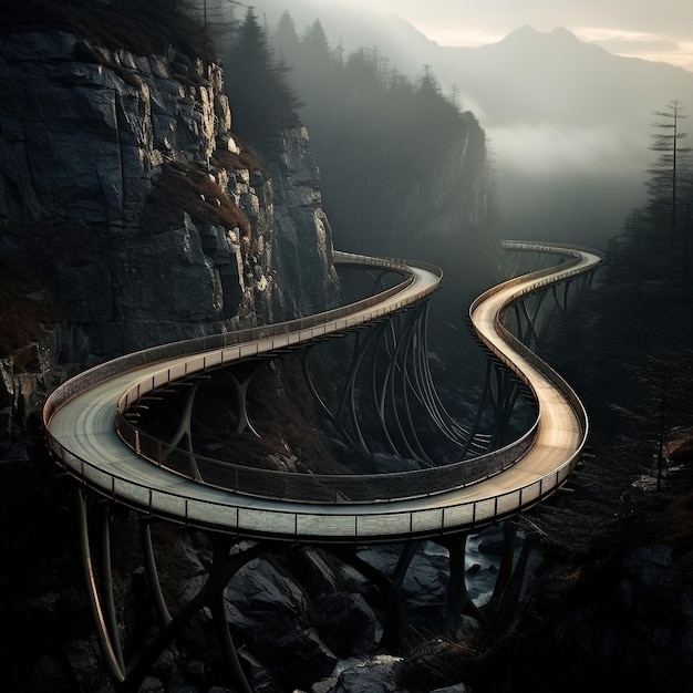 Un largo puente sinuoso en una carretera de montaña