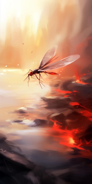 Ölartiges Bild einer fliegenden Mücke, erzeugt durch KI