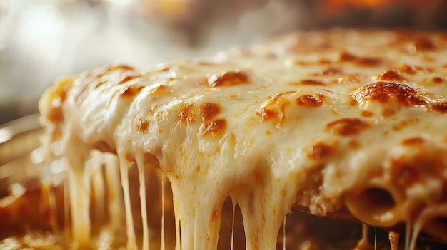 Lasagna al horno con queso derretido de cerca