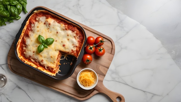 Lasagna caseira italiana com carne moída, massa de tomate, manjericão, alho e queijo