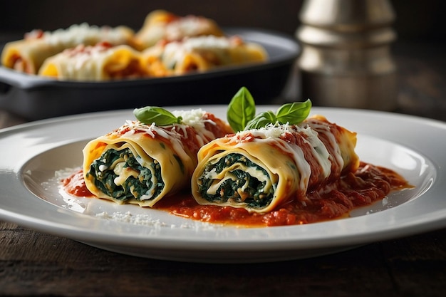 Foto lasagna rollups lleno de espinaca y ricotta