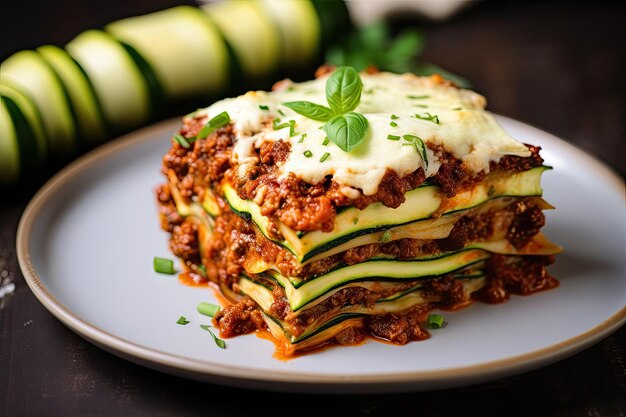 Foto lasagna saludable y baja en carbohidratos hecha con calabazas frescas