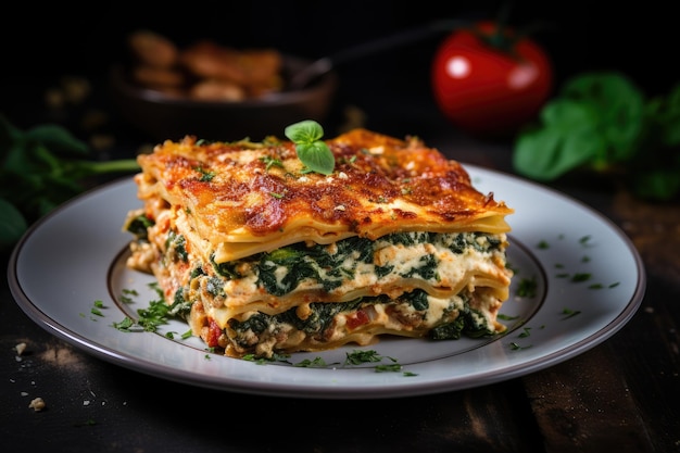 Foto lasagna vegetariana con espinacas