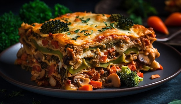 Lasaña vegetariana saludable con salsa de tomate fresca generada por IA