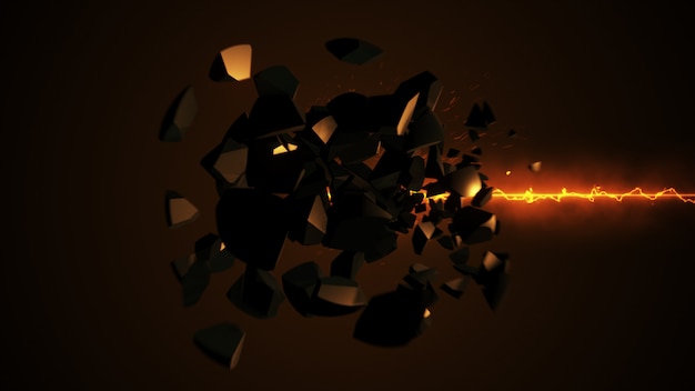 Laser ardente destruindo a ilustração 3d da esfera