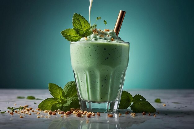 Lassi de menta con guarnición de hierbas frescas