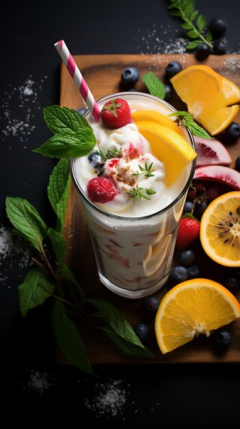 Lassi Mocktail bebida con frutas frescas y yogur vibrante un sitio web de la cultura culinaria de la India
