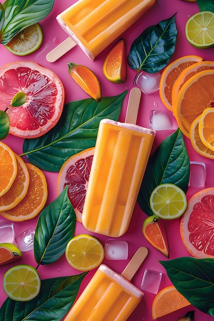 Lassi Popsicles Iogurte e decoração de frutas Ilustração divertida e vibrante Comida Bebida Sabores indianos