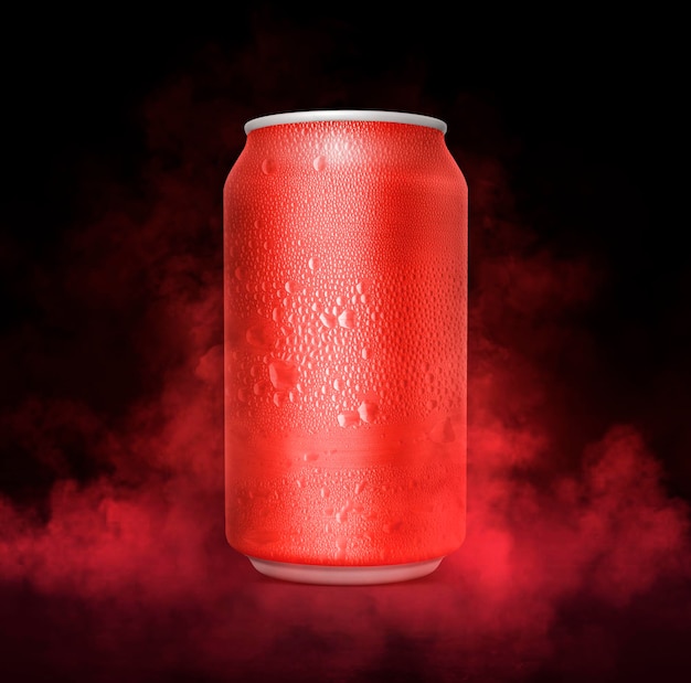 Una lata de aluminio fría sin marca con vapor frío un fondo de estudio oscuro aislado renderizado en 3D