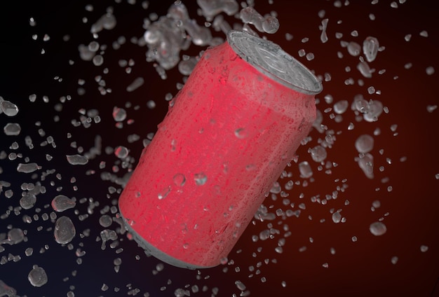 Foto lata de bebida de aluminio de 330 ml con gotas de agua y salpicaduras