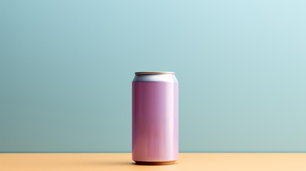 Una lata de una bebida rosa sentada en la parte superior de la mesa