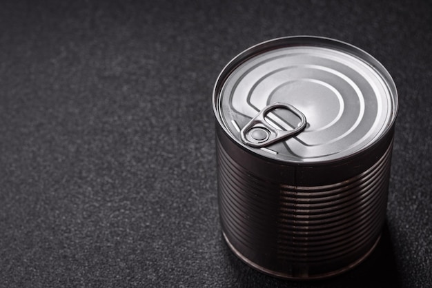lata cilíndrica de metal com alimentos enlatados