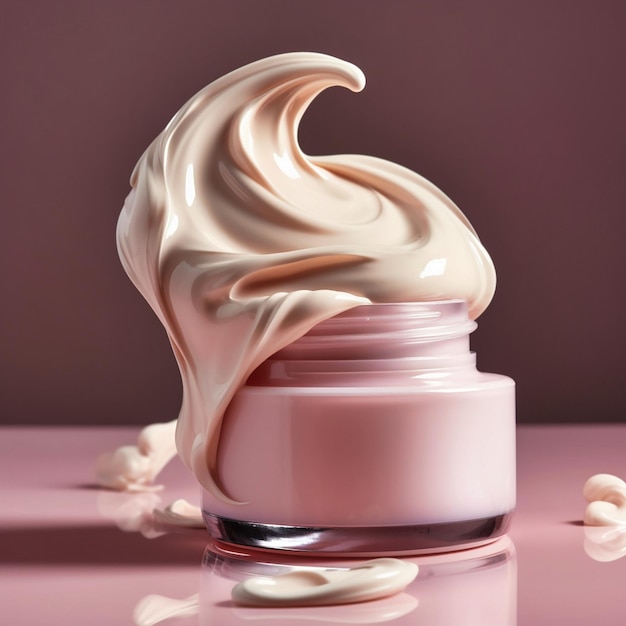 Una lata de crema se encuentra plana sobre un fondo rosa crema