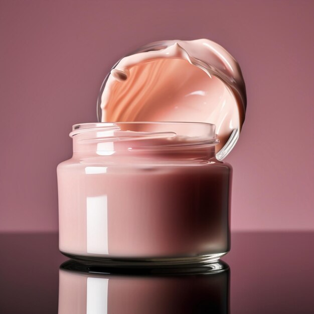 Una lata de crema se encuentra plana sobre un fondo rosa crema