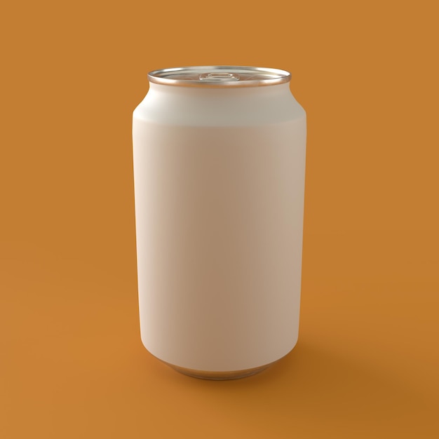 Lata de refrigerante branca de cor plana em renderização 3d de fundo laranja