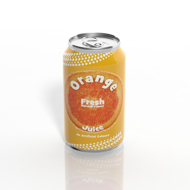 Lata de refrigerante de laranja 3D isolada em branco