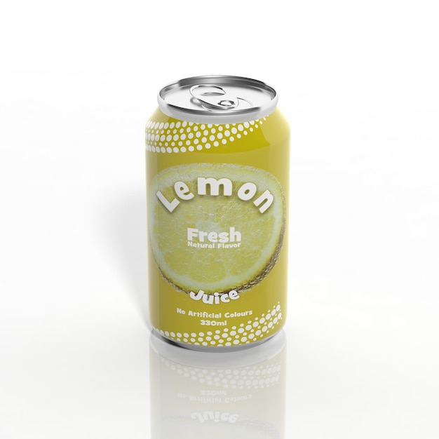 lata de refrigerante de limão 3D isolada em branco