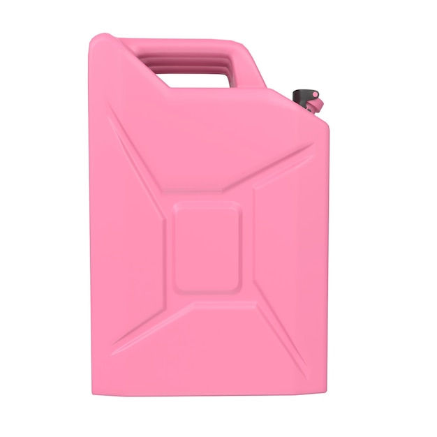 Una lata de gasolina rosa con un botón negro en la parte superior.